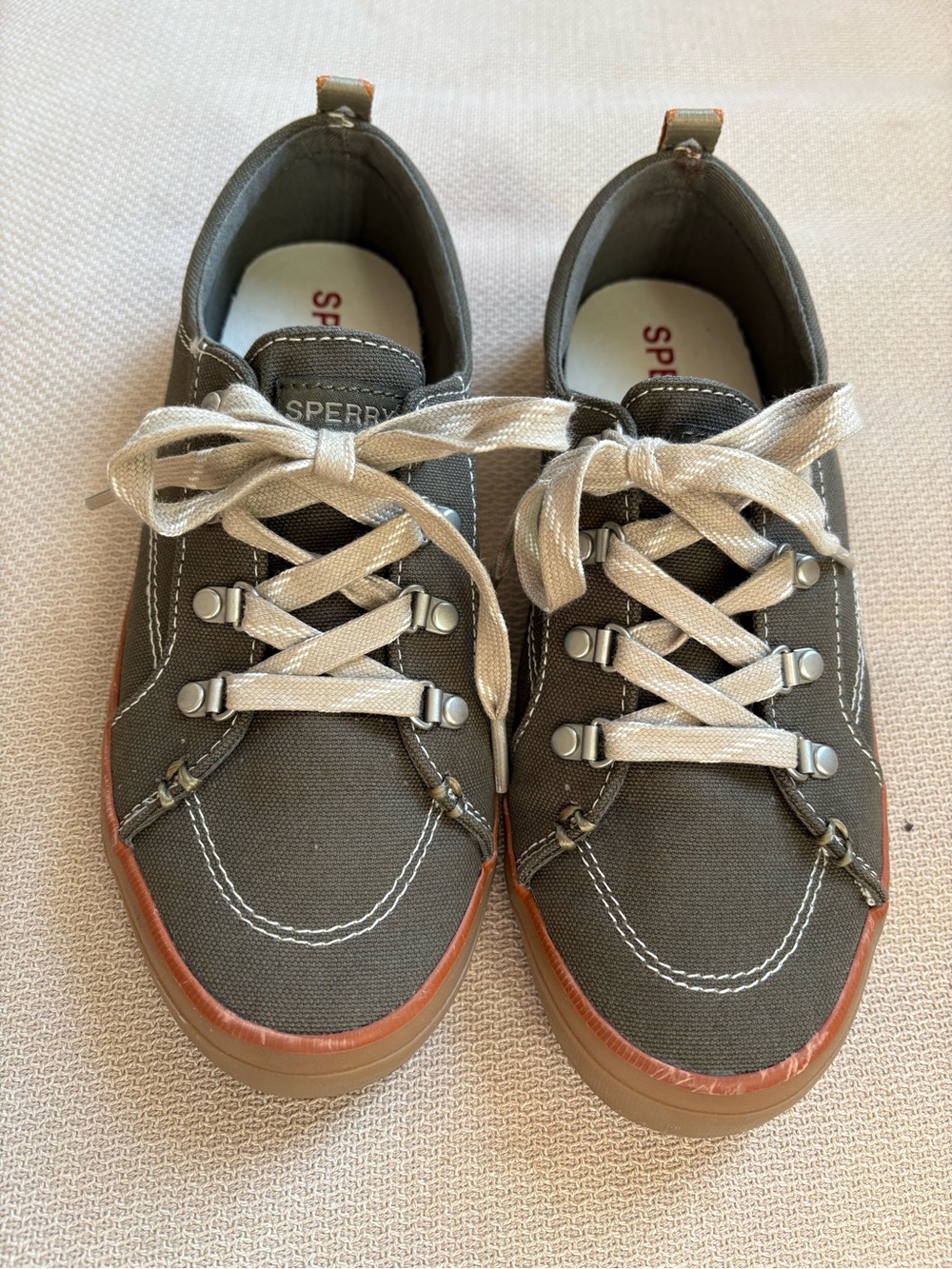 Sperry Olive Canvas Casual Lace-Up Sneakers with Tan Trim